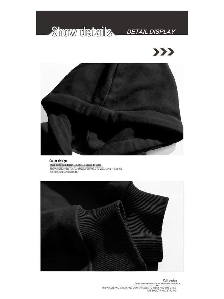 Men's Gray Hooded Sweatshirt: Thick, Velvet-Lined, Trendy American Style for Autumn/Winter