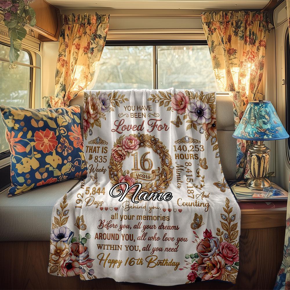 Loved For 16 Years Personalized Birthday Gift Rv Customize Your Name Blanket Soft Cozy Lightweight Allseason Multipurpose Blanket Suitable For Travel