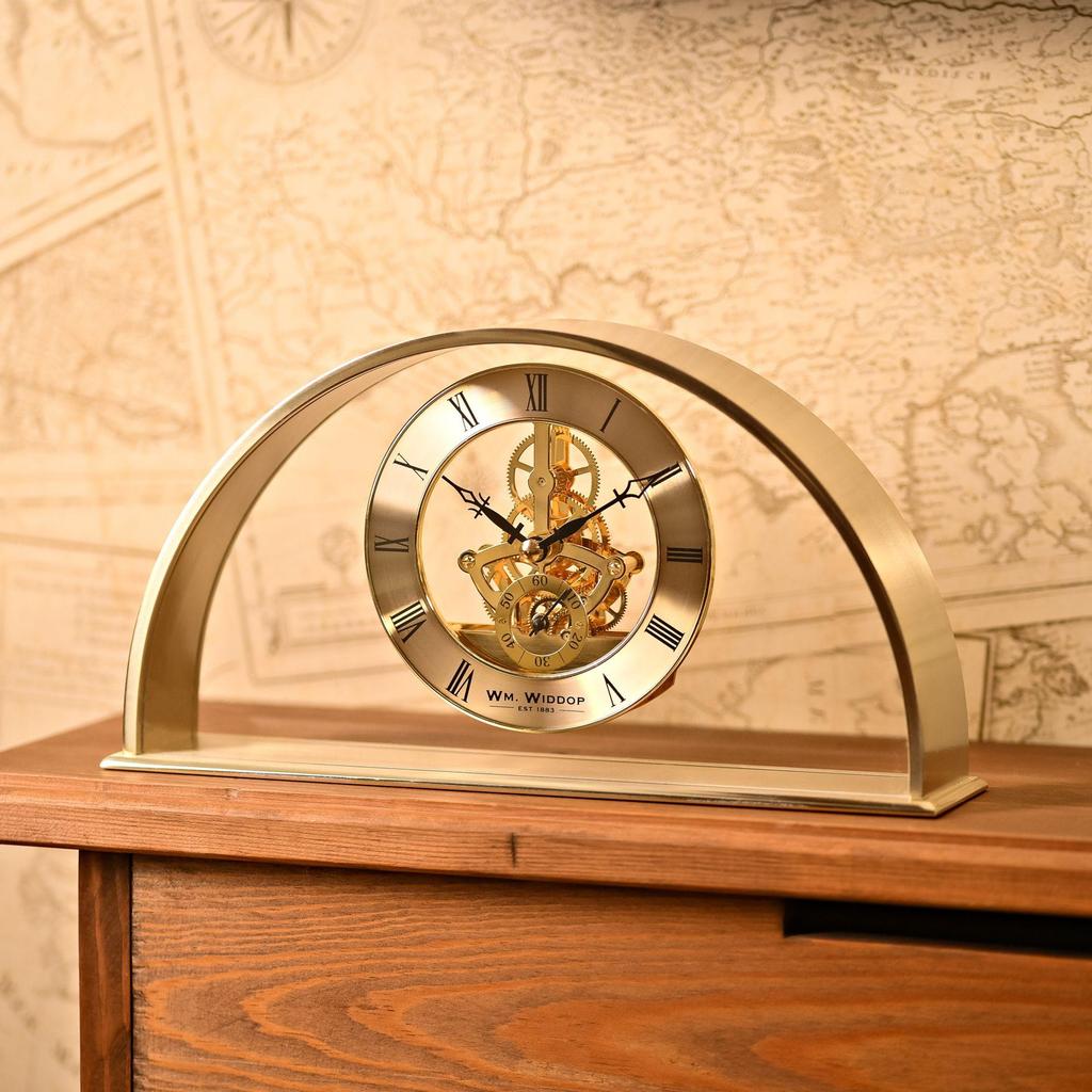 Wm.Widdop Gold Arch Mantel Clock Skeleton Dial Roman