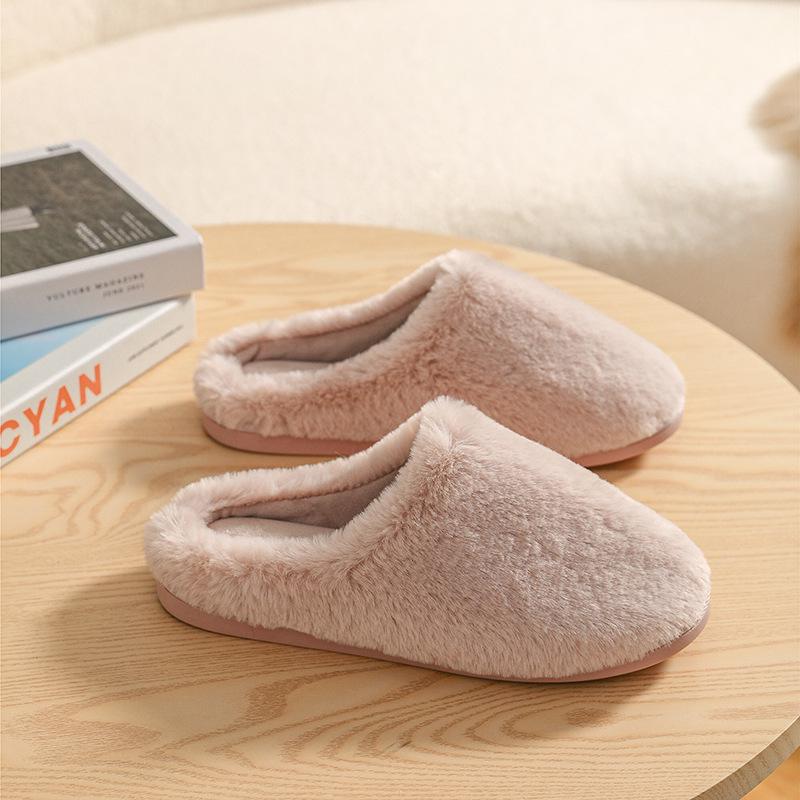 Women's Waterproof Non-Slip Short Plush Cotton Slippers - Thick Sole, Solid Color, Indoor/Outdoor