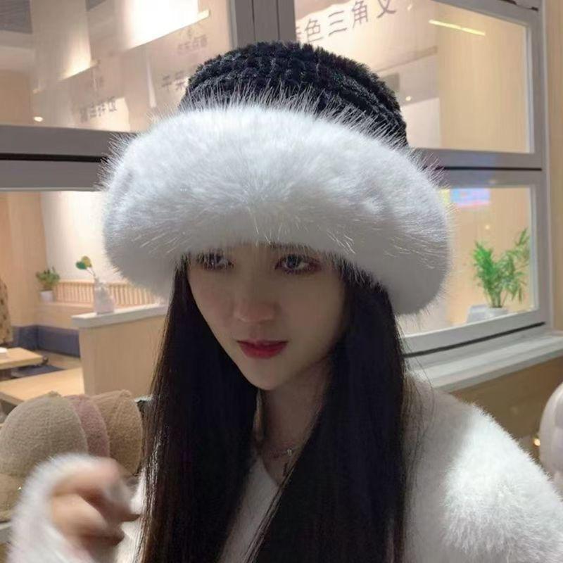 Chapeau Seau en Peluche Fourrure de Renard Style Coréen – Épais, Chaud et Coupe-Froid Chapeau de Pêcheur d'Hiver pour Femmes