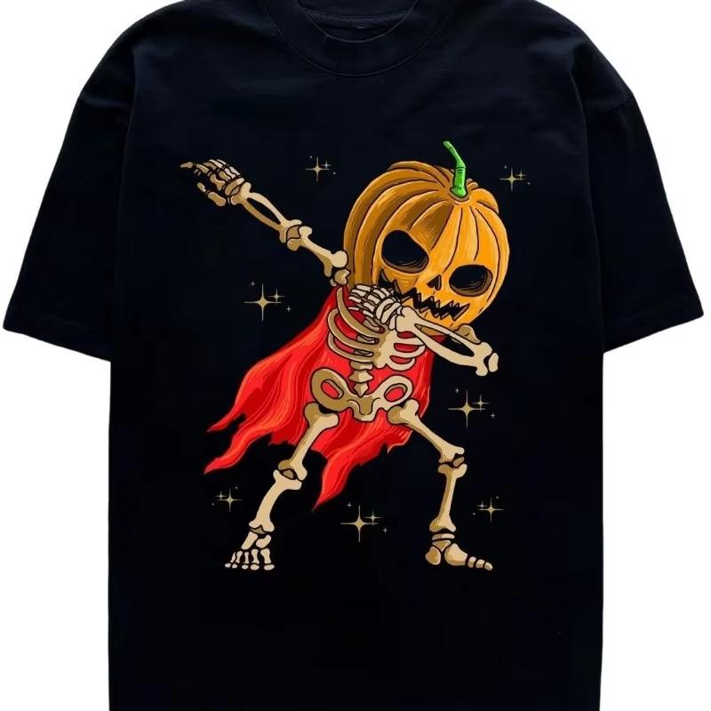 2025 Sommermode Halloween Kürbis-Print Kurzarm lockeres und trendiges T-Shirt Baumwolle Streetwear für Männer und Frauen