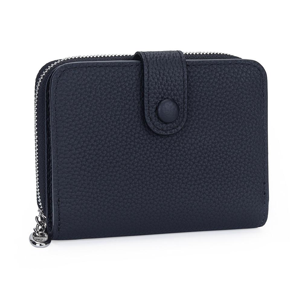Genuine Leather Mini Wallet - Snap Button & Zipper Bifold Card Wallets, Compact Slim Purse with Multi-Card Slots for Women