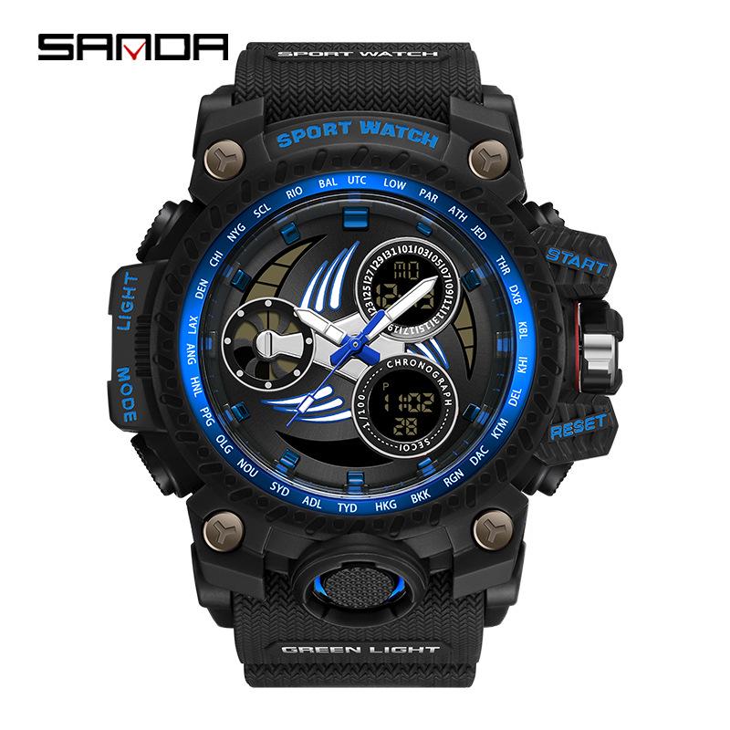 SANDA Men s Multi-function Dual Display Waterproof Sports Alarm Watch