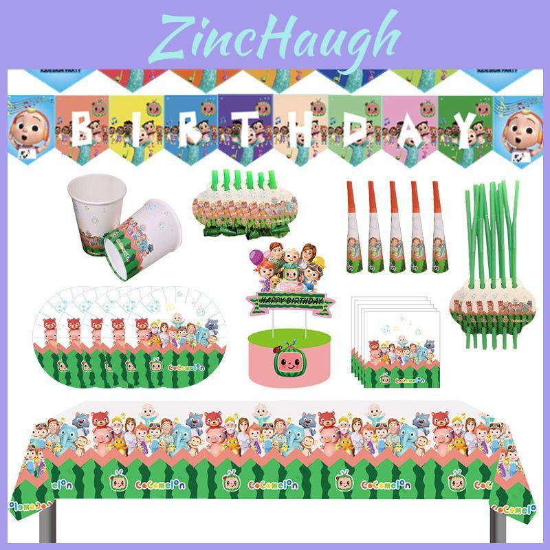 Suministros de Fiesta Coloridos de Cocomelon Para Celebraciones de Cumpleaños Infantiles Con Platos y Banderines