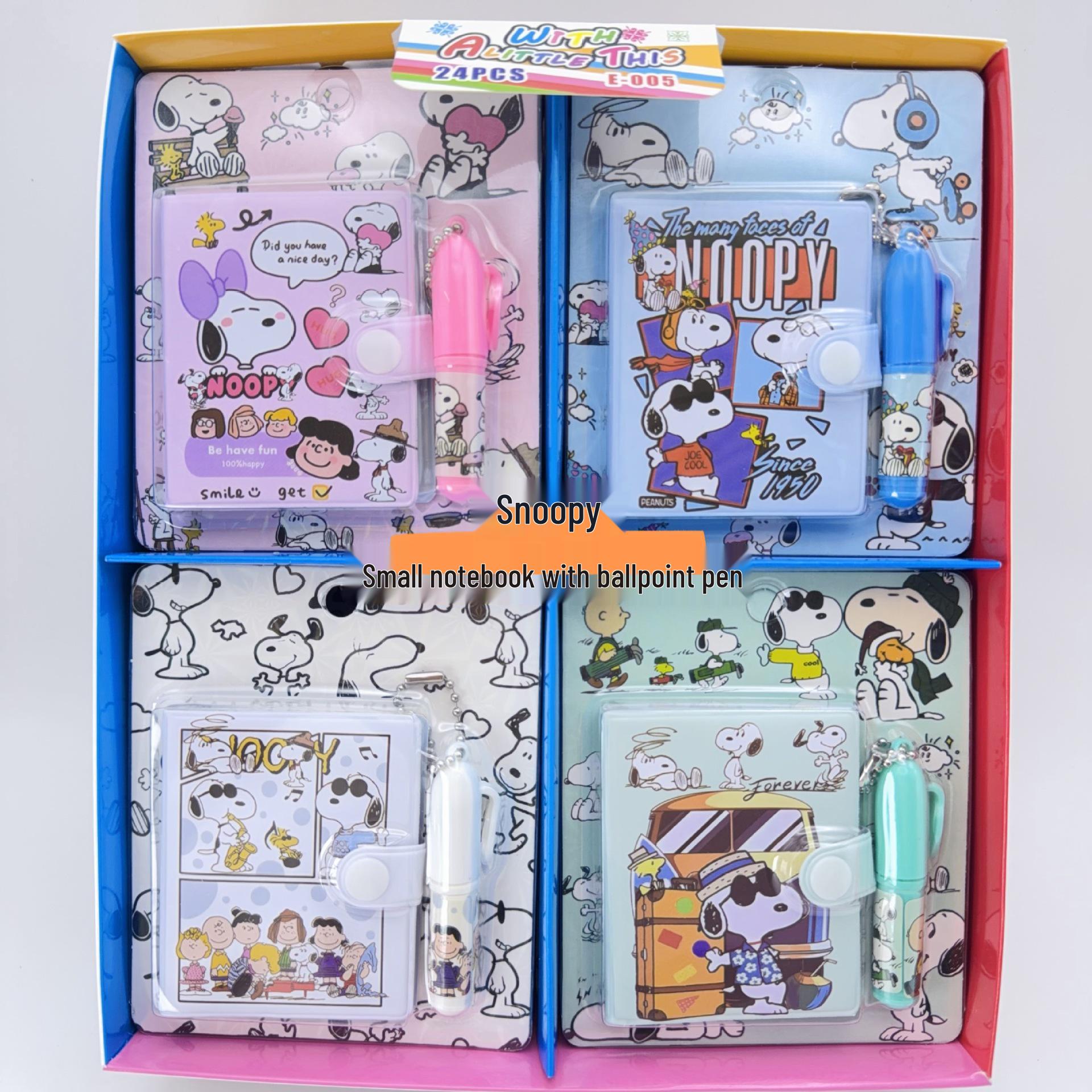Snoopy Cartoon Mini Notebook & Pen Set: Lined Diary with Snap Button Pocket - Premium Stationery.