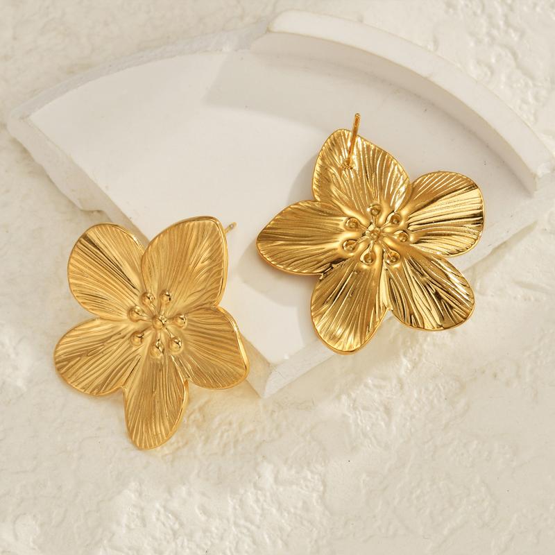 

Трендовые серьги-пусеты в виде цветка из нержавеющей стали, кольцо-шарм с покрытием из 18-каратного золота, высокое качество, эффектное украшение для женщин, набор ювелирных изделий, подарки