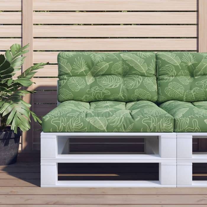 VidaXL Coussins de palette 2 pcs motif de feuilles tissu 360730