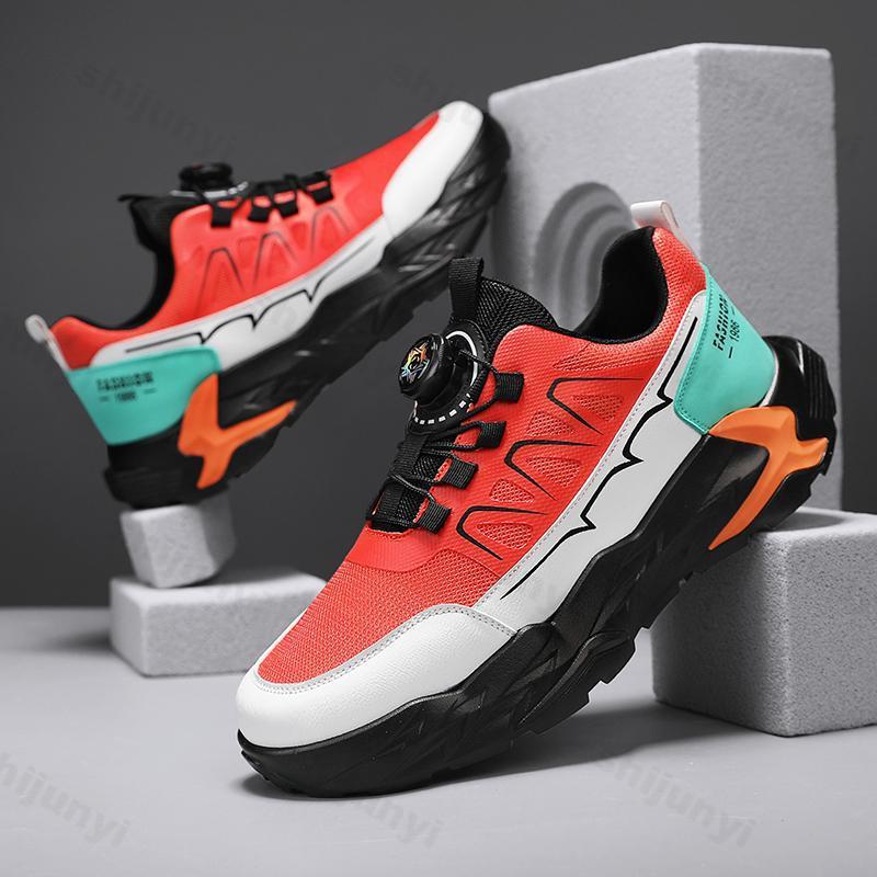 Fashion Rotating Button Men's Shoes 2025 Summer Mesh Breathable Outdoor Sports Shoes Thick Sole Height Increasing Fashion Trend Sneakers