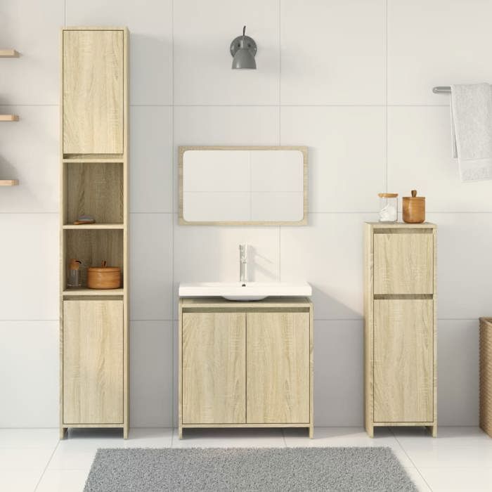 VidaXL Ensemble de meubles de salle de bain 4 pcs chêne sonoma, armoire de salle de bain, armoire de rangement de toilette, 3324969