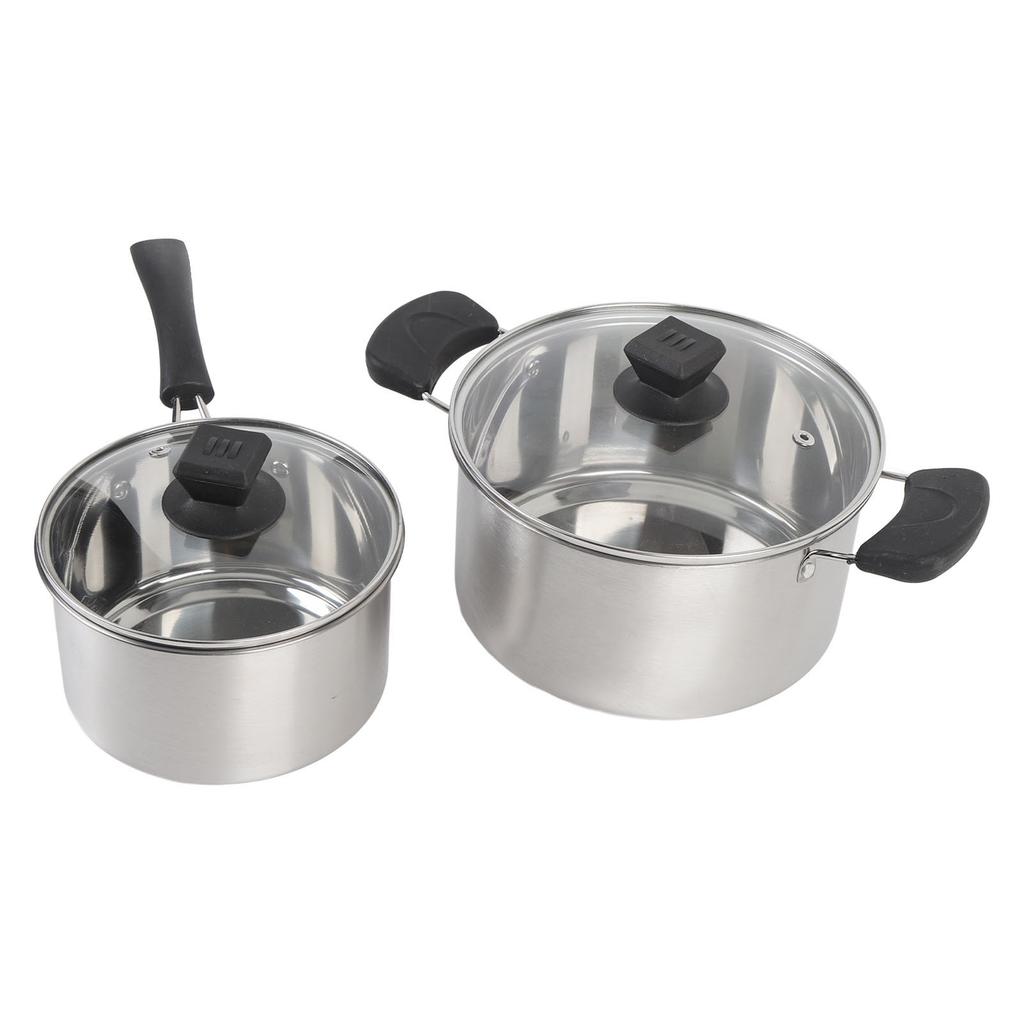 Stainless Steel Saucepan Milk Pan with Long Heatproof Handle Stockpot with 2 Ear Handles Cooking