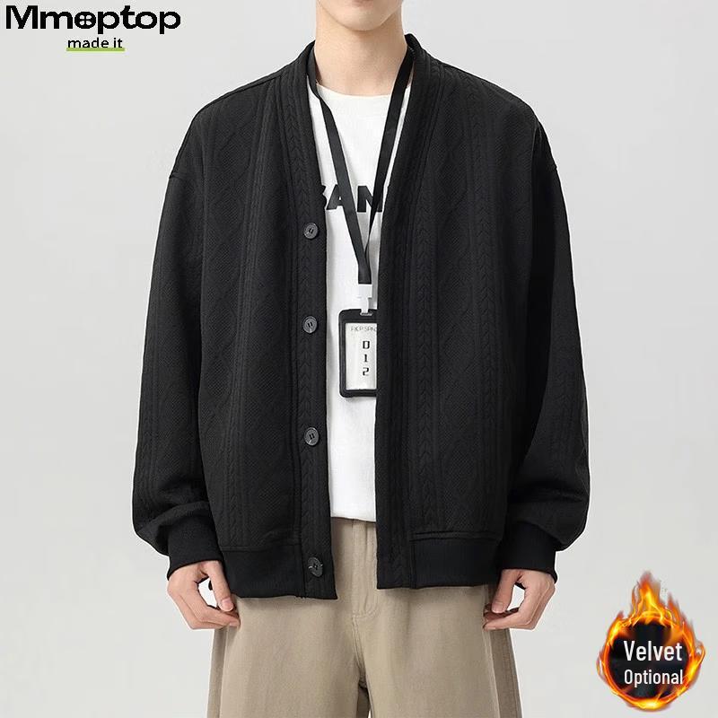 Мужской кардиган свитер в японском стиле жаккардовой вязки 4XL