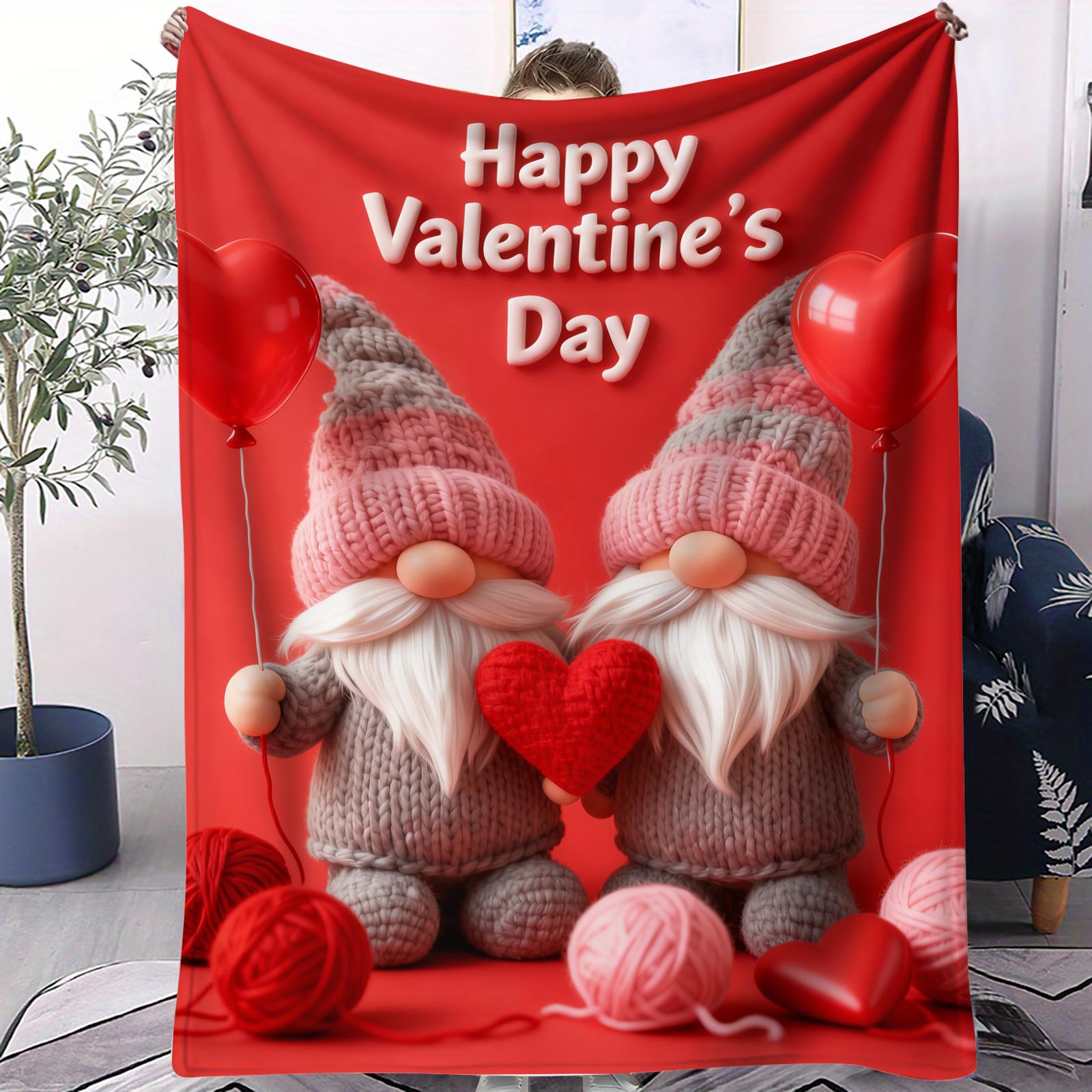 

Top Pick Gnome Couple Blanket Heart Pattern Warm Flannel for Home Decor Quality Soft Warm Throw Blanket Valentines Day Gift 75x100cm (30x40inch)