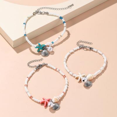 Boho Beach Anklet Bracelet Women Handmade Shell Beaded Foot Chain Adjustable Braided Conch Starfish Charm Anklet