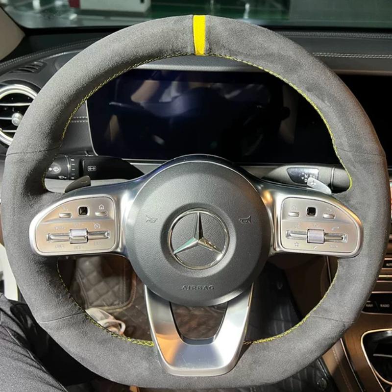 

For Mercedes-Benz GLC A-Class W177 C-Class W205 E-Class W213 Hand-stitched black red Leather car Steering Wheel Cover style 3