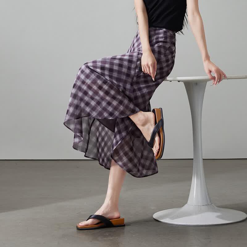 SOFSIL 2026 Summer Retro Elegant Plaid Midi Skirt