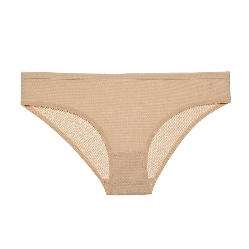 

FINETOO женские хлопковые трусики сексуальные вафельные женские трусы с низкой талией удобное нижнее белье XL бежевый