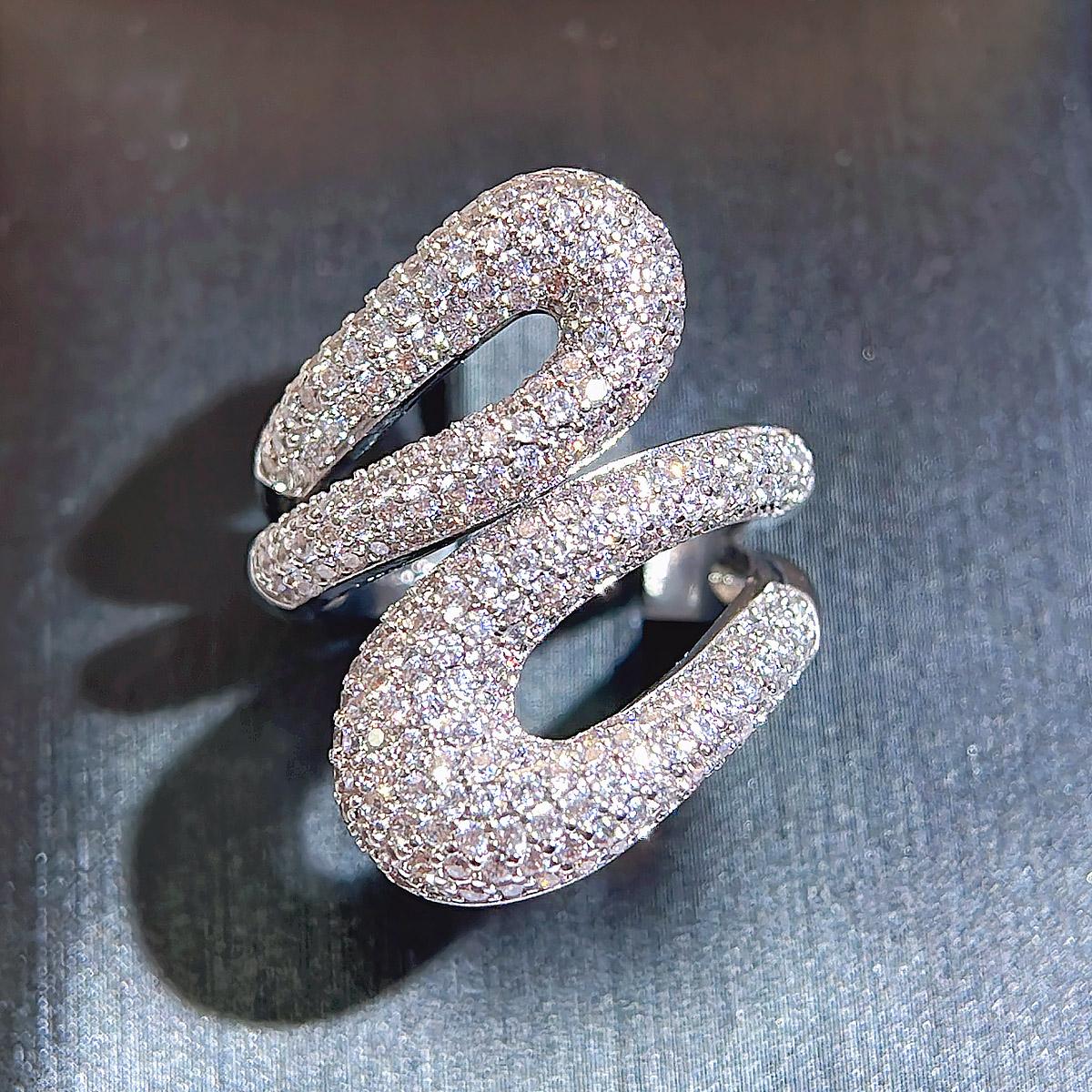 

CMM Роскошное модное полное микроасфальтированное кольцо с кубическим цирконием AAA, креативное регулируемое кольцо для коктейльной вечеринки для женщин белого золота