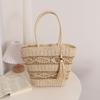 IELGY fashion hollow shoulder straw bag, fringed hand-woven holiday wind beach women's bag
