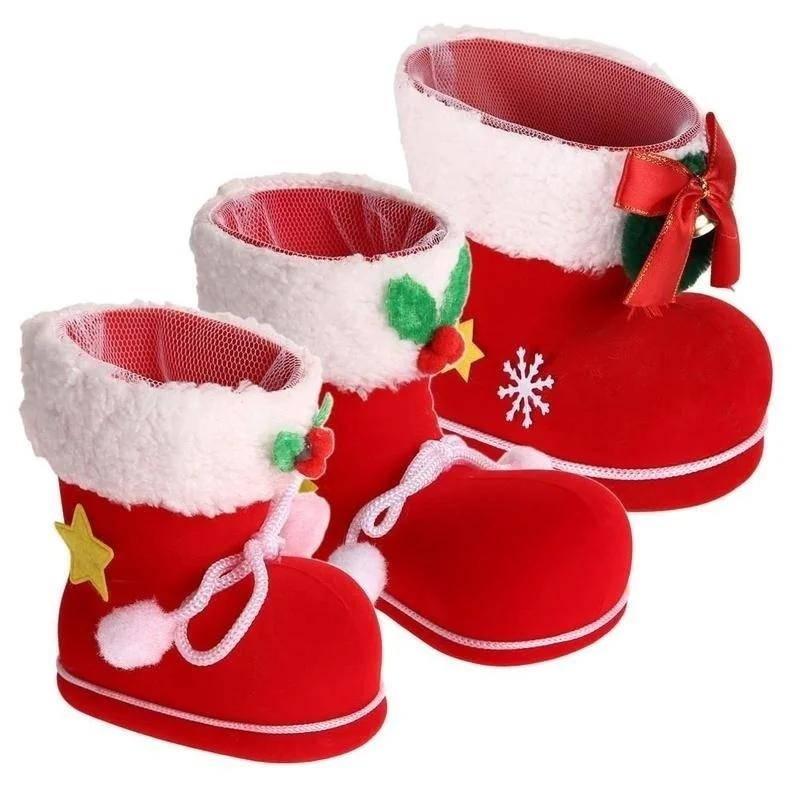 

New Creative Christmas Flocking Boots Creative Santa Claus Candy Boot Fashion Xmas Festival Boots M красный