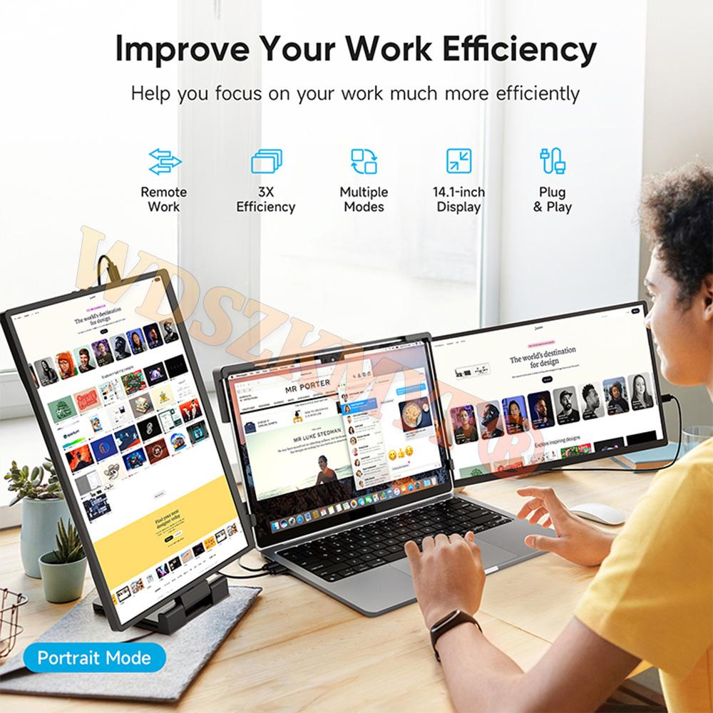 14" 14.1"Portable dual monitor FHD IPS screen Plug&Play USB-C laptop extender Triple Laptop Screen Extender  Second display