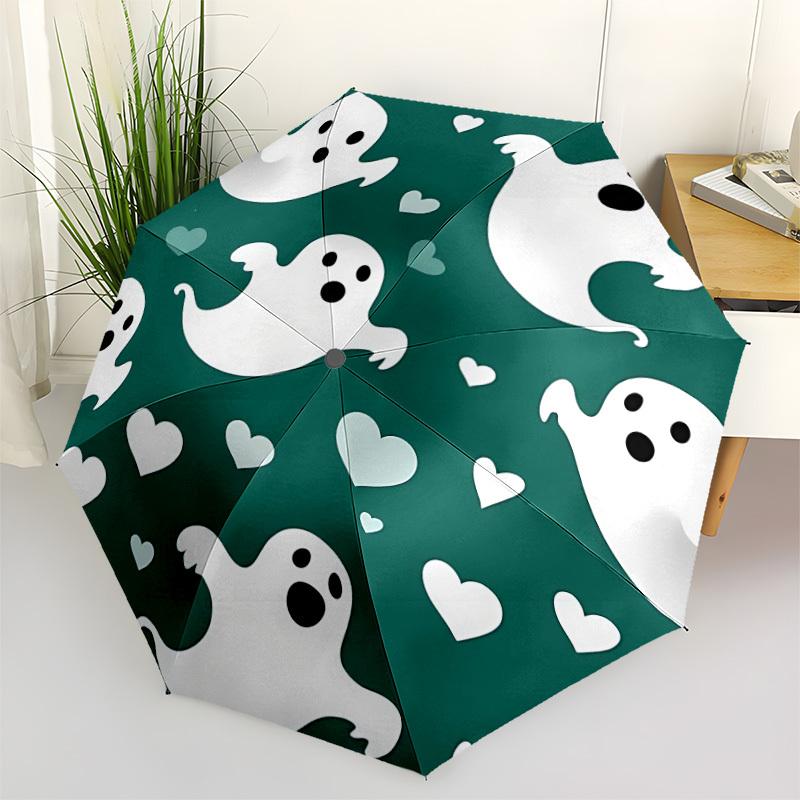 1PC Ghost Hearts Automatic Folding Umbrella Portable Collapsible 8-Rib Umbrella for All Seasons, Casual Outdoor Accessory, A51