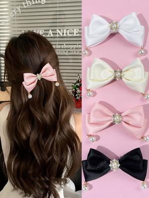 Neue Strass-Imitationsperlen-Schleifen-Haarspange für Damen, modisch und hochwertig, vielseitiges Prinzessinnen-Haaraccessoire