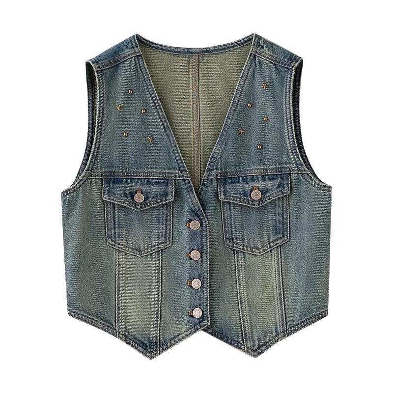 Chuyu Damen Retro Nieten Denim Weste