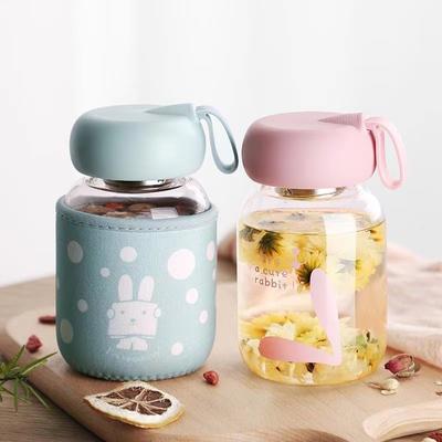 Portable Cute Tea Infuser Glass Water Bottle with Cover 380ml Small Drinking Bottle Travel Juice Coffee Mug Lovers Eco-Friendly