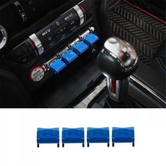 4X ABS Blue Dashboard Navigation Button Cover Trim For 2015- Ford Mustang