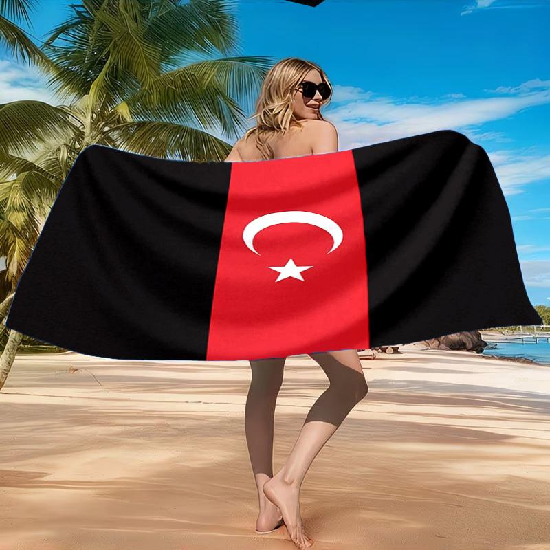 Turkish Flag Design Beach Towel, Quick-drying, Easy to Care for, Suitable for Both Fitness and Beach Vacations,Sports Essential