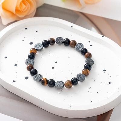 Bracciale di roccia vulcanica in pietra naturale alla moda da 8 mm Bracciale in pietra vulcanica nera con albero della vita Bracciale con perline in pietra curativa