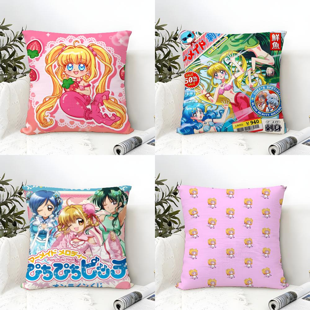 Comic Anime M-Mermaid Melody Pichi Pichi Pitch 4 Pillow Case Natural Linen Double-Sided Printing Sofa Home Decor Cushion Cover