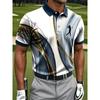 Men's Casual Sport Short Sleeve Shirt, Printed Design Non-Textured with Iridescent Stripes and Golf Pattern Prints