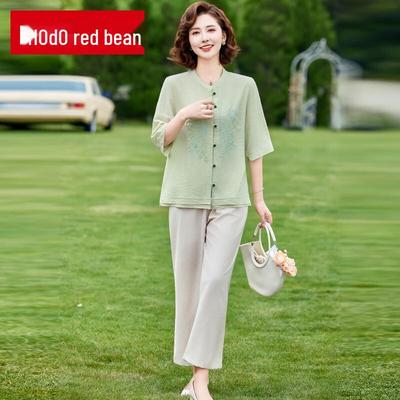 Hongdou Mom's 2025 Summer Casual Short Sleeve Tops and Sets for Mid-Aged Women
