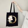 Gold Letter Flower Canvas Bag Women's Shopping Bag Reusable Large Capacity Portable Handbag Harajuku Student Shoulder Bag