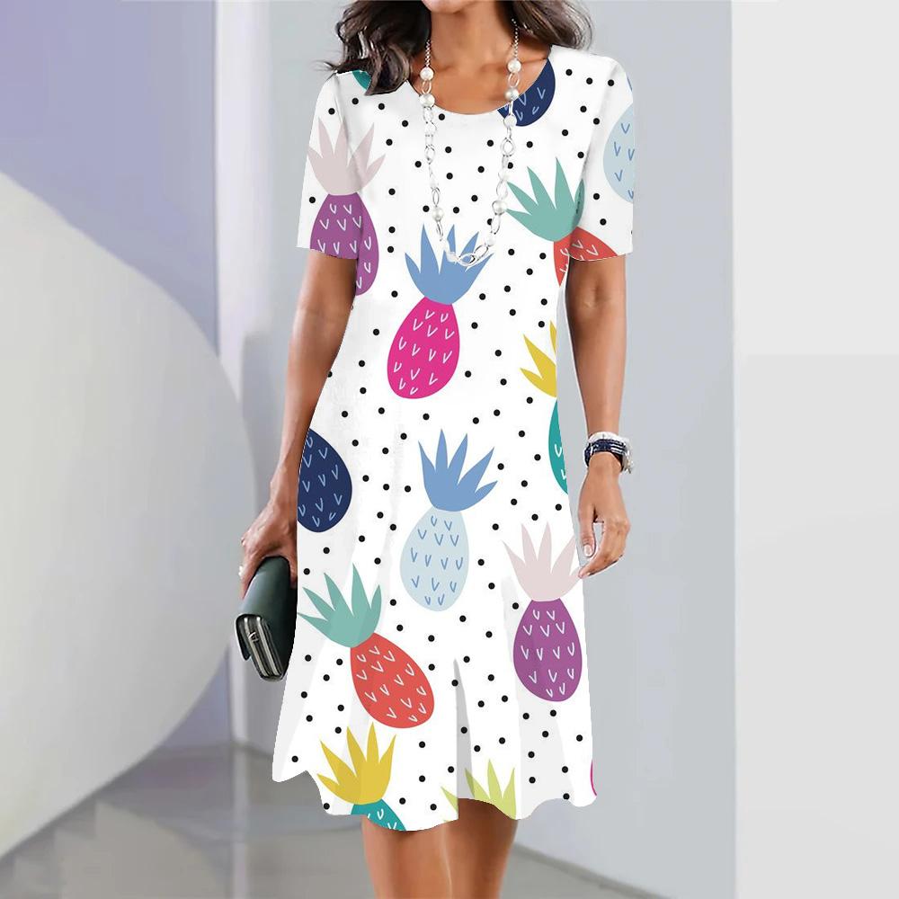 Cute Strawberry Printed Women's Long Dresses Summer Fashion Beach Wear Short Sleeves Hawaiian Style Maxi Dress For Lady Clothing