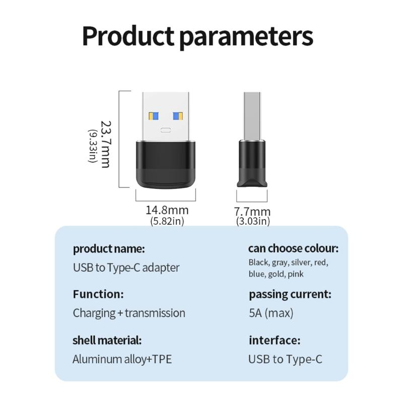 Type C Female to USB3.0 Male Adapter USB A to C Adapter Supports 10Gbps Data Speed Quick Charging for Phones Tablets