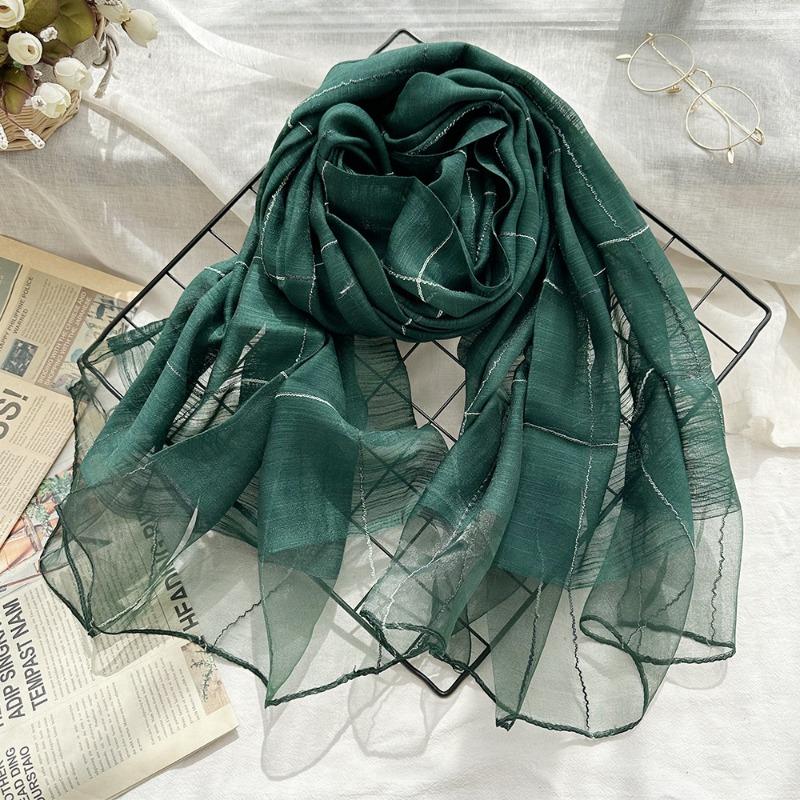 Vår och sommar tunn sidenscarf med exklusiv känsla, damscarf med eleganta vertikala ränder