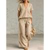TIFICY Women's Fashion Casual Summer Spring Solid Color Print Short Sleeve V-Neck Trousers Pants Suits