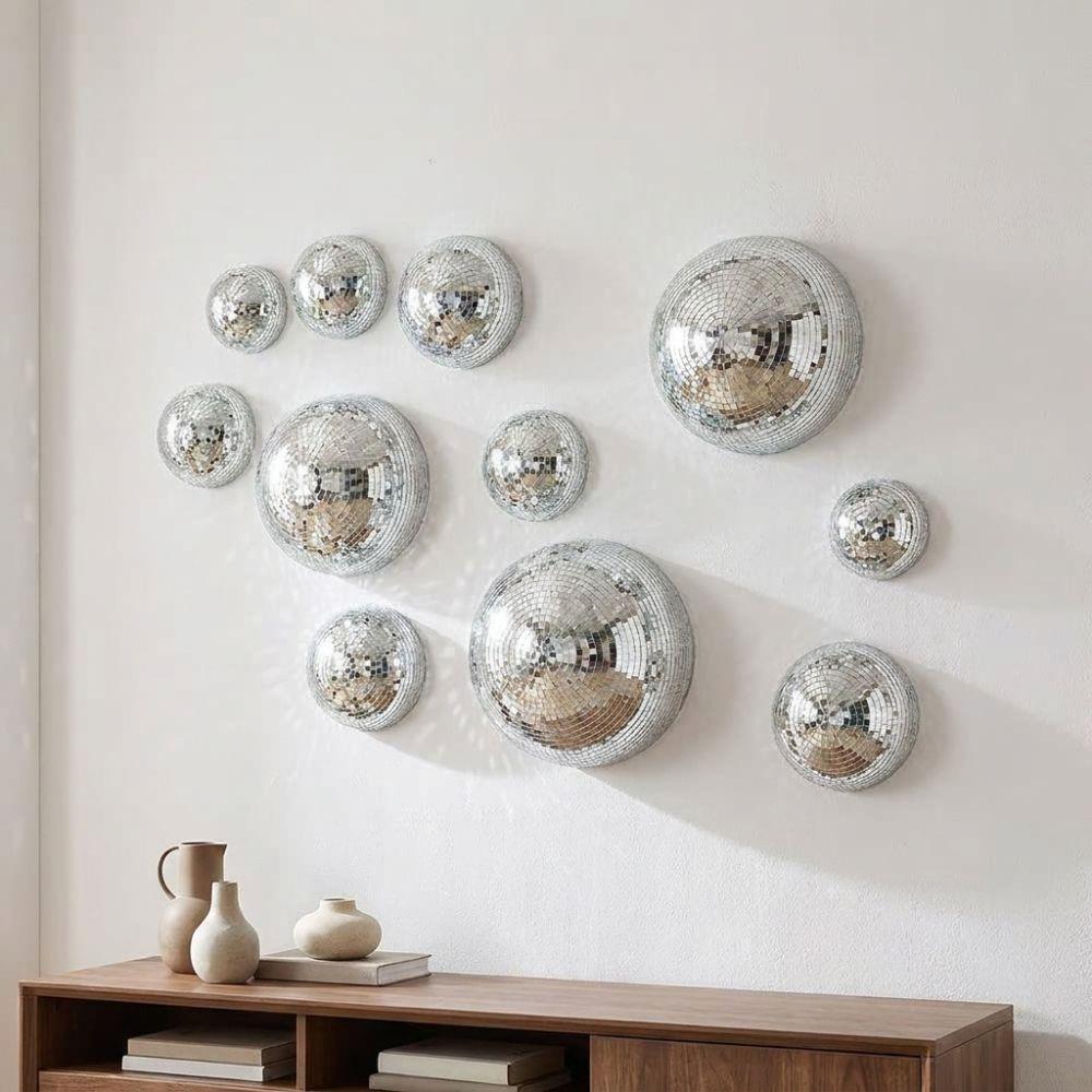 5Pcs Semicircle Mirror Disco Ball Wall Art Metallic Reflective Ball Ornament Party Background Decor