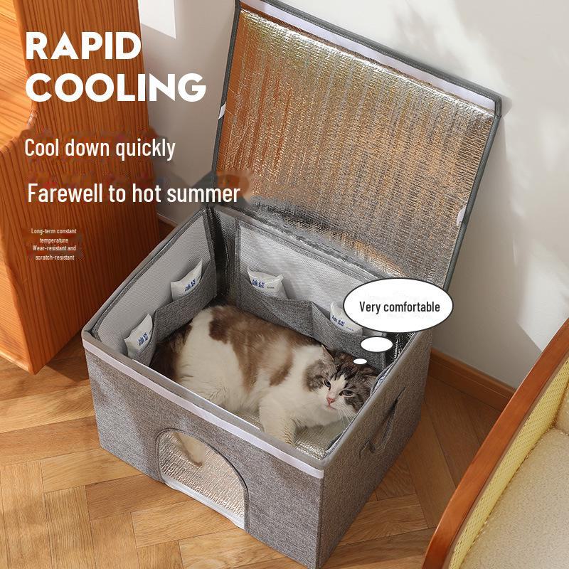 "Portable Summer Cooling Cat Bed – Foldable with Air-Conditioned Feature and Ice Pack for Pets"