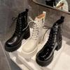 British Style Martin Boots Women's Spring and Autumn Single Boots 2025 New Round Head Lace-up Thick-soled Thick Heel Heightening Short Boots Ins Tide