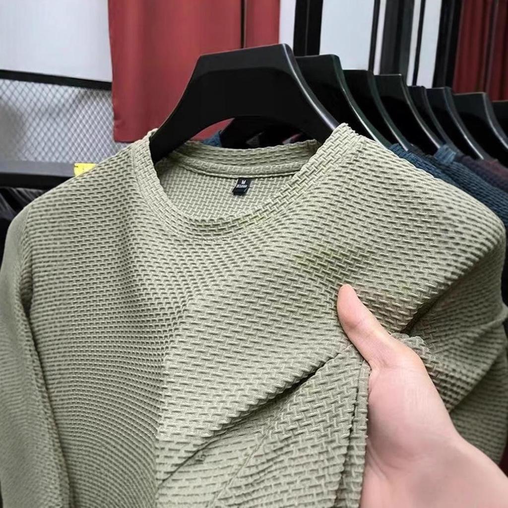 Men's Bamboo Jacquard Ice Silk T-Shirt - 2025 Summer, Breathable & Cool Short Sleeve Top