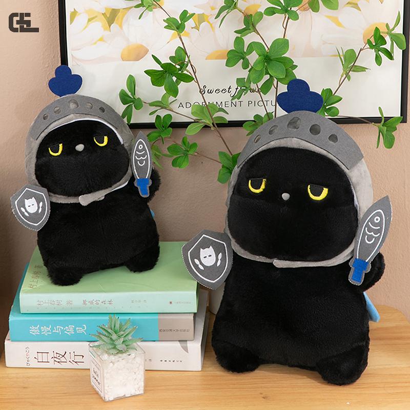 20cm Creative Bag Pendant Black Cat Knight Doll Keychain Cute Cartoon Small Cat Design Plush Animal Doll For Women Gifts