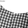 ZANZEA Women Grid Print Casual Round Neck Short Sleeve Dress
