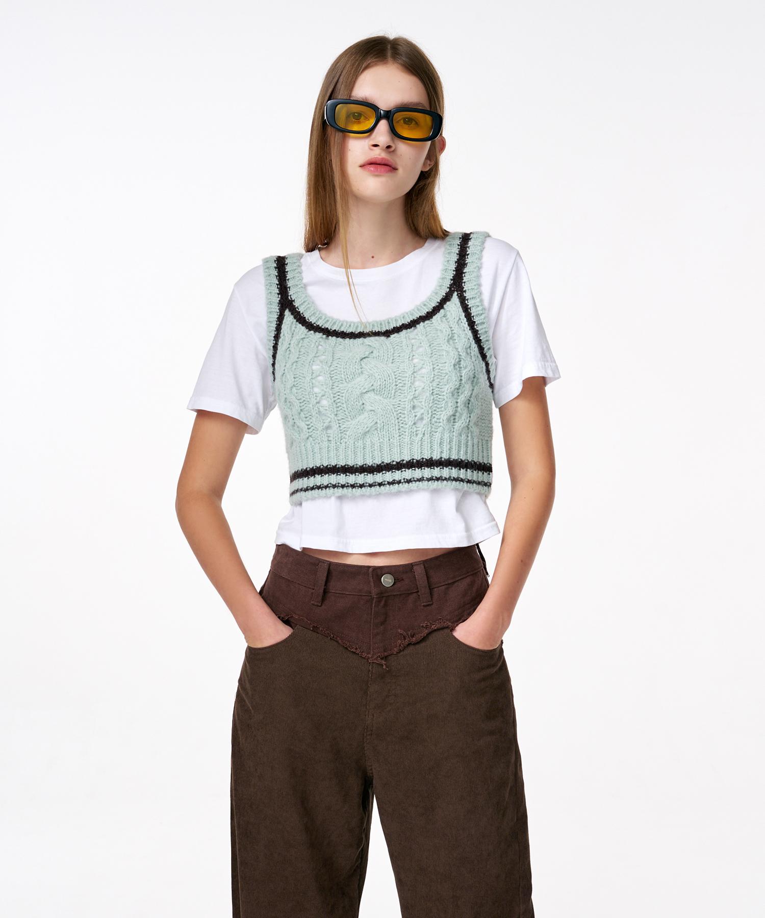 Etmont Cable Crop Knit Bustier Mint Mint/Free