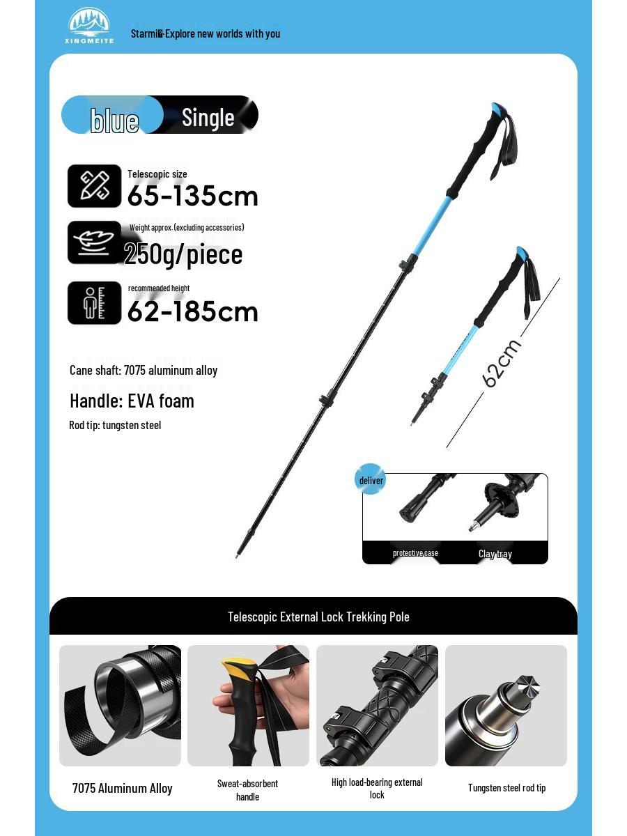Aluminum Telescopic Non-slip Hiking Trekking Pole with External Lock