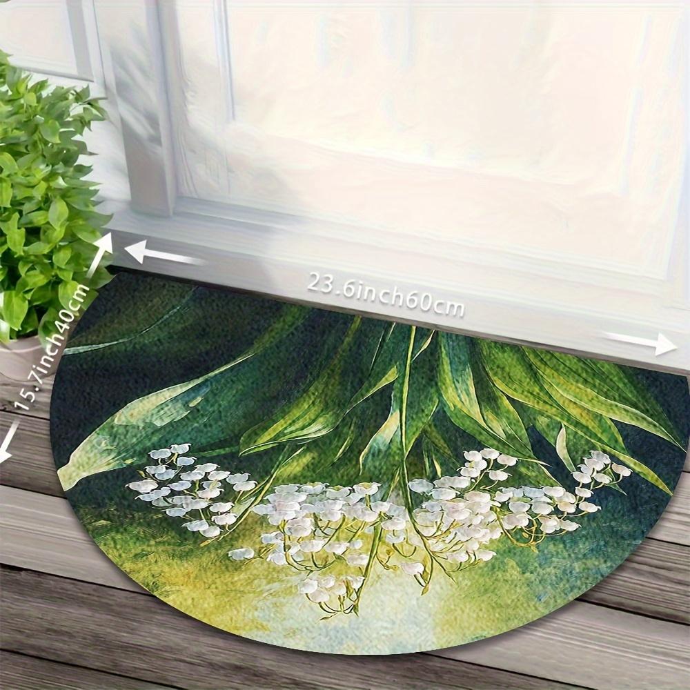 1Pcs Green Leaf Lily Semi Circle Welcome Doormat Non-Slip for Outdoor Patio Porch Kitchen Bathroom Entryway Floor Mat