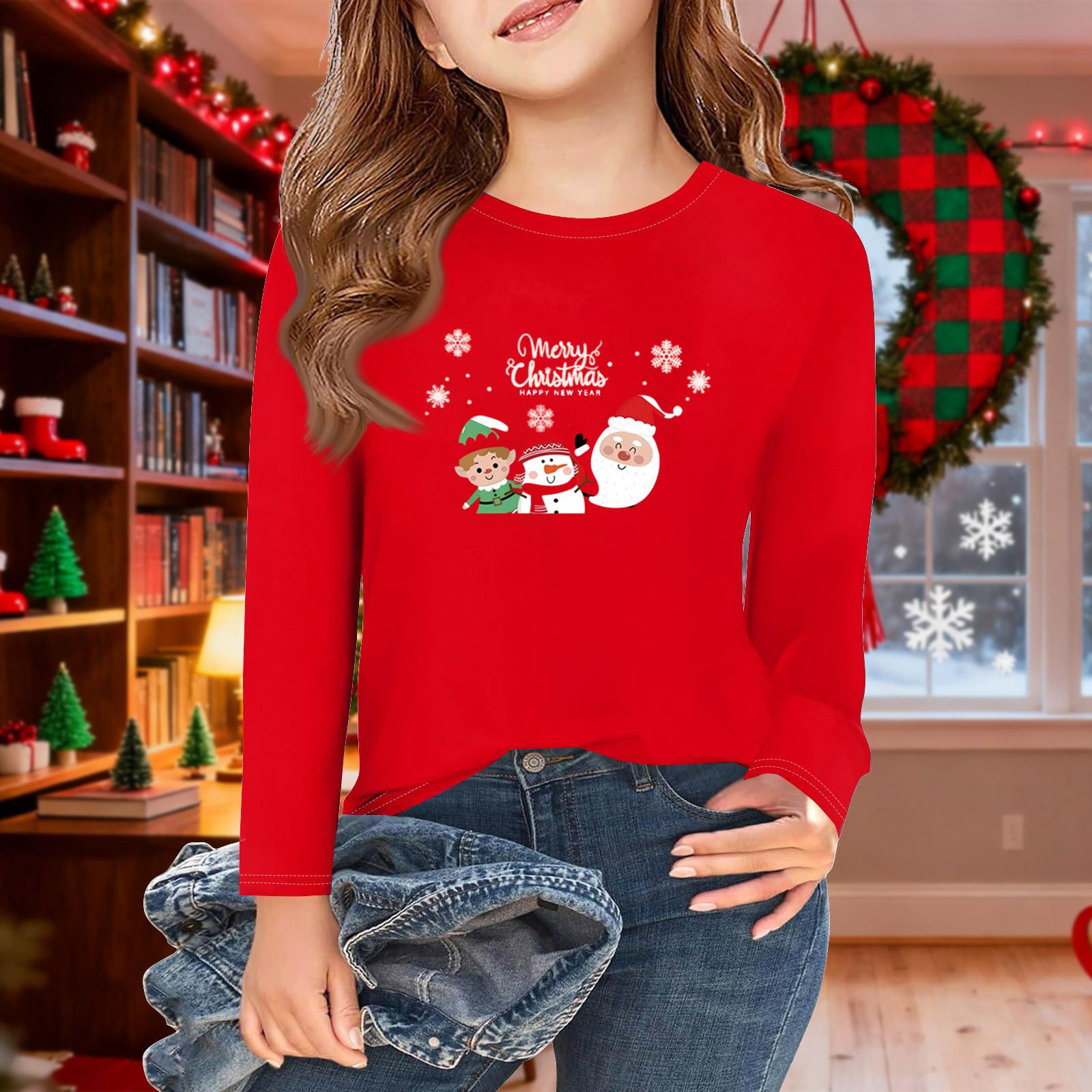 

Girls Long Sleeve Christmas Day T Shirts Kids Fall Tops Crewneck Basic Tees 2-11Y 110